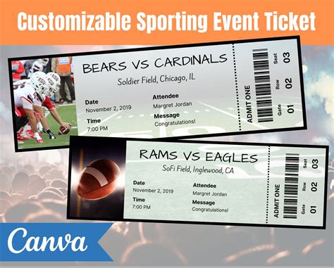 Customizable Sports Ticket Template DIY Editable Sporting Event Ticket on Canva Unique Printable ...