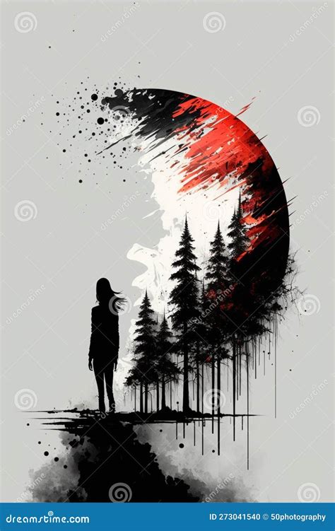 Silhouette of a Girl on the Background of the Moon. Abstract Painting. Ai Generative. Stock ...