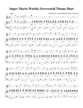 Overworld Theme (Duet) - Super Mario World Free Piano Sheet Music PDF