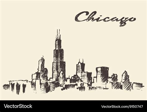 Chicago skyline vintage drawn sketch Royalty Free Vector