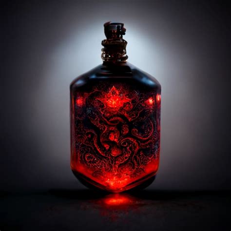 red potion, glowing, ornate, intricate, magic, | Midjourney