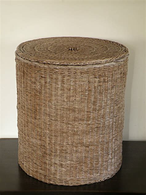 Tall Wicker Round Brown Basket With Lid Deep Laundry Basket - Etsy