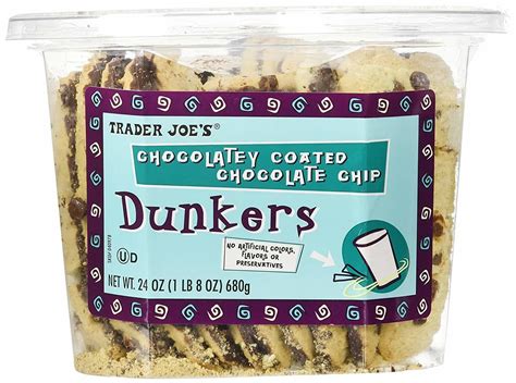 Chocolatey Coated Chocolate Chip Dunkers | Chocolate chip, Trader joes, Food