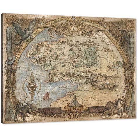 Lord of the Rings Map Canvas Wall Art Map of Middle Earth Pictures Prints on Canvas Modern ...