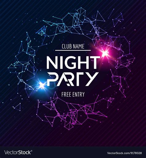 Night Party poster. Shiny banner club disco. Dj dance summer invitation ...