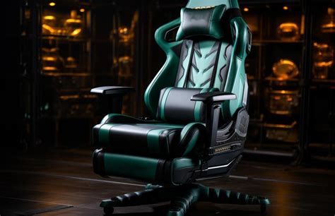 Premium Photo | Hlom esports gaming A green and black gaming chair in a ...