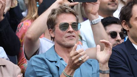 Brad Pitt in Knit Polo at Wimbledon 2023 Final with Guy Ritchie