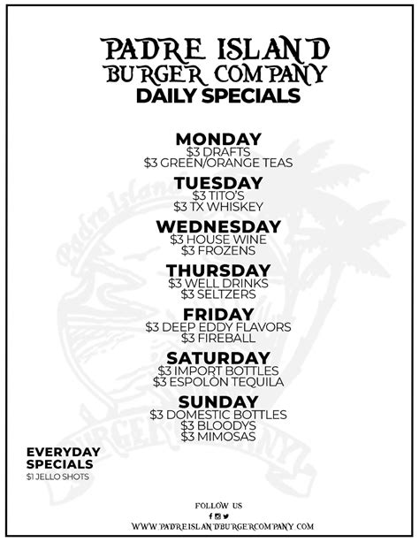 The best daily specials on Padre Island! Come visit us today.