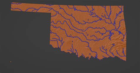 Oklahoma, USA (OK) Topographic Map with Rivers by ansonl | Download free STL model | Printables.com