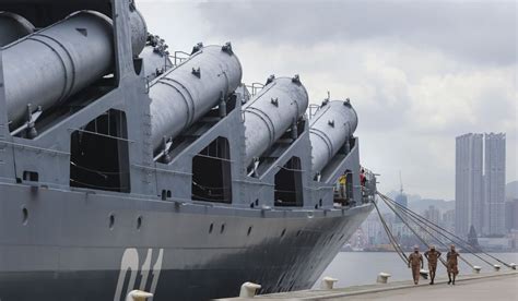 The Russian Slava class cruiser Varyag berthed at the Kai Tak Cruise ...