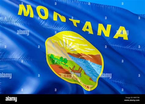 Montana flag. 3D Waving USA state flag design. The national US symbol of Montana state, 3D ...