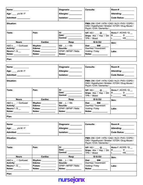 The Best Sbar & Brain Free Nursing Report Sheets & Templates – 2019 ...