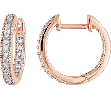 Diamond Hoop Earrings, 14K Rose Gold, 1/5 cttw,by Affinity — QVC.com