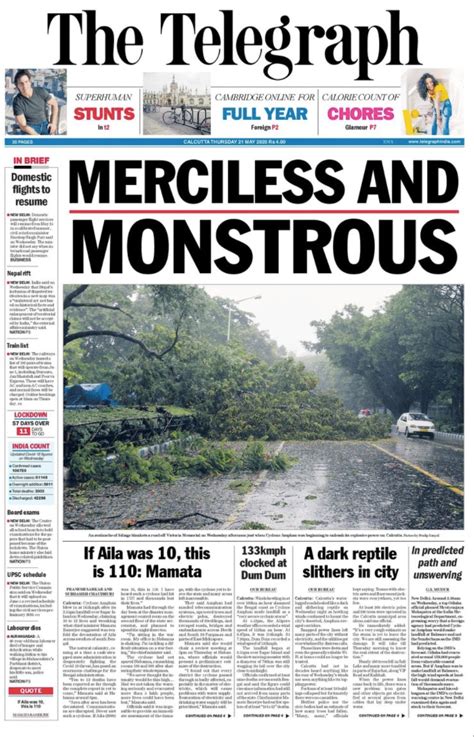 Newspaper Headlines: 72 Dead As Cyclone Amphan Wrecks Parts Of West ...