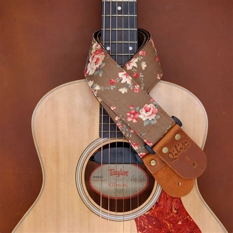 Brown Fabric Flower Guitar Strap