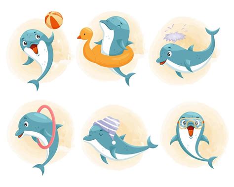 Vector set of playful happy dolphins in cartoon style. 21893395 Vector ...