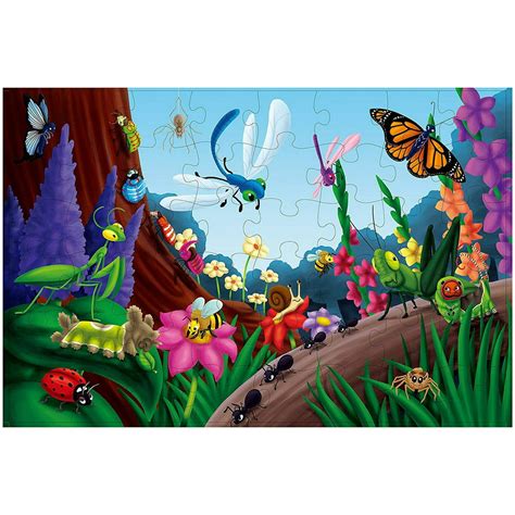 48-Piece Jumbo Floor Puzzles for Kids Age 3-6, Garden Bugs & Insects Giant Jigsaw Puzzle, Large ...