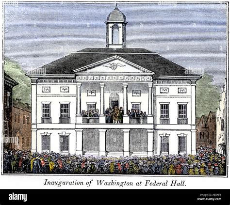 Federal Hall New York during George Washington inauguration as first US ...