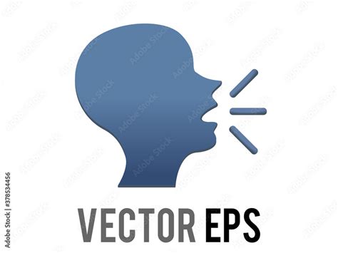 Vector dark blue silhouette of speaking person head emoji icon with lines demonstrating speech ...