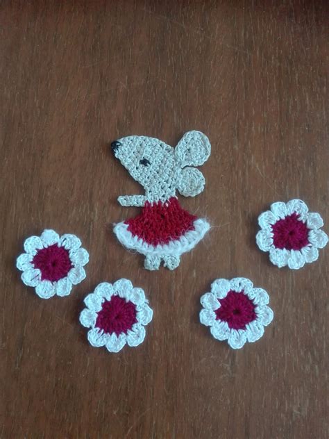 Crochet applique crochet mouse applique mouse with purple | Etsy