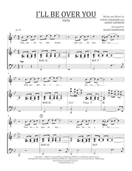 I'll Be Over You (arr. Naldy Rodriguez) by Toto Sheet Music for Piano & Vocal at Sheet Music Direct