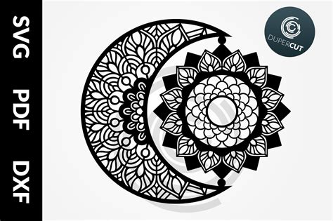 SVG / PDF / DXF Sun Moon Mandala, Papercutting Template (515587 ...