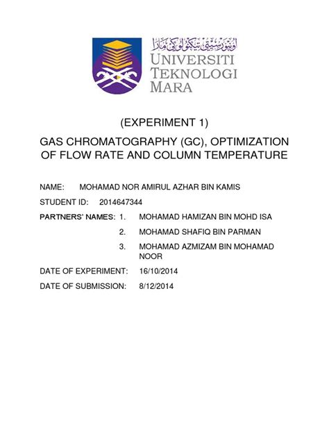 Gas Chromatography (GC), Optimization of Flow Rate and Column Temperature | PDF | Gas ...