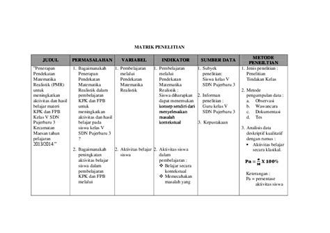 13+ Contoh Matrik Penelitian Kualitatif Pai | My Makalah