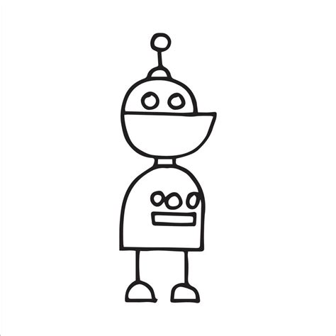 vector drawing in doodle style. cute robot. simple line drawing of a ...