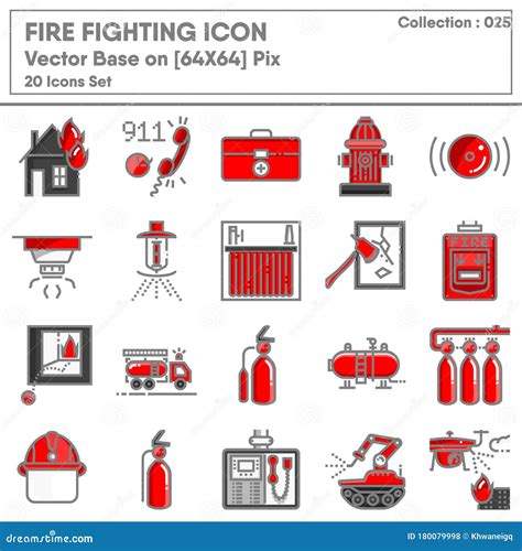 Firefighting, Fire Safety Equipment Flat Line Icons. Firefighter, Fire ...