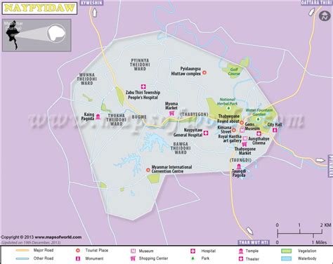 Naypyidaw Map | Map of Naypyidaw City, Burma