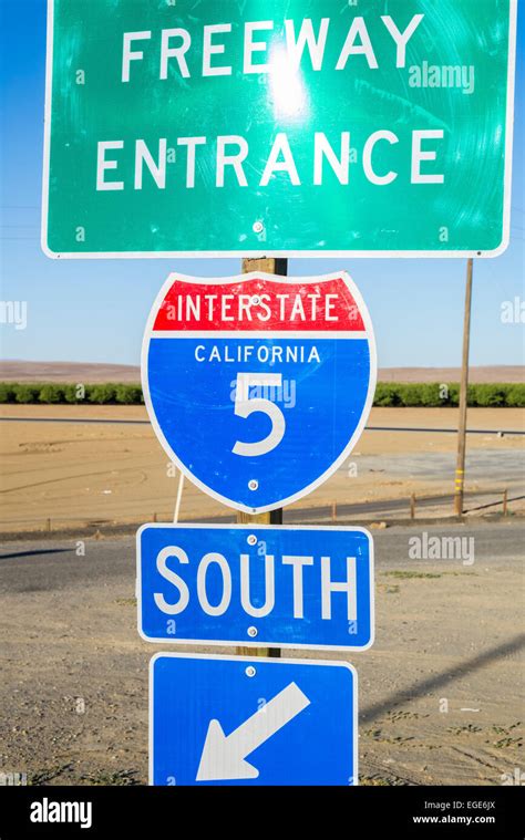 Interstate 5 California road sign. Central California, United States ...