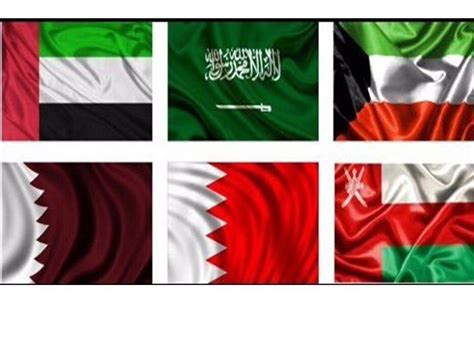 Flags of the countries of Gulf Cooperation Council.from top left United Arab Emirates,Saudi ...