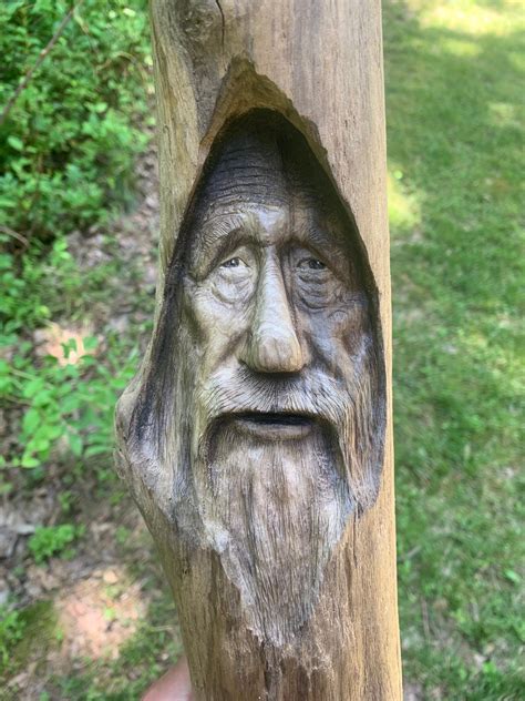 Driftwood Carving, Wood Spirit Carving, Carving of a Face, Handmade Woodworking, Hans Carved ...