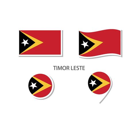 Timor Leste flag logo icon set, rectangle flat icons, circular shape, marker with flags ...