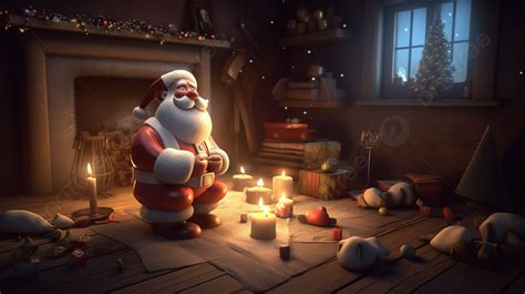 The Santa Claus Is Sitting In His Fireplace In A 3d Rendering Background, Christmas Animated ...