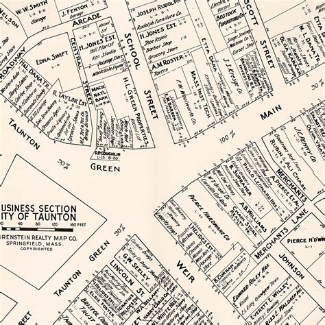 Vintage Map of Taunton, MA Business Section 1946 by Ted's Vintage Art