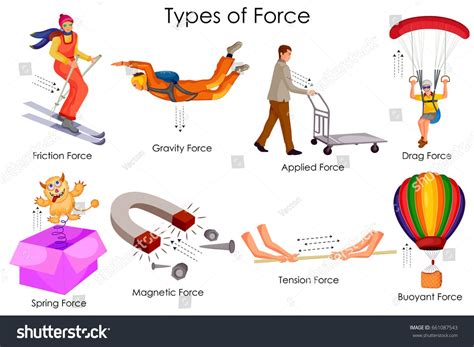 Education Chart of Physics for Different Types of Force Diagram. Vector ...