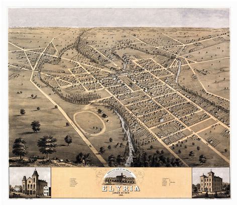 Vintage Map of Elyria Ohio 1868 Lorain County | Panoramic map, Elyria ...