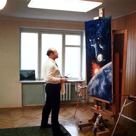 Cosmonaut and artist Alexey Leonov at work. The painting depicts his ...