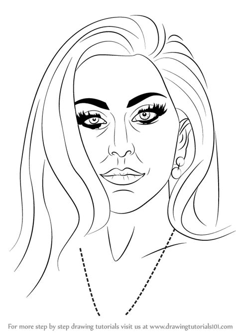 How to Draw Lady Gaga (Singers) Step by Step | DrawingTutorials101.com