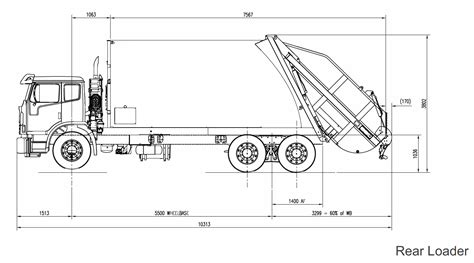 Line drawing of Rear Loader Garbage Truck | Garbage truck, Garbage truck party, Technical drawing