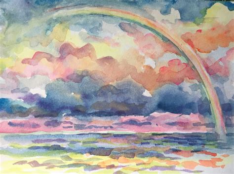 Art & Collectibles Painting Rainbow Sky Original Watercolor Landscape Painting Watercolor etna ...