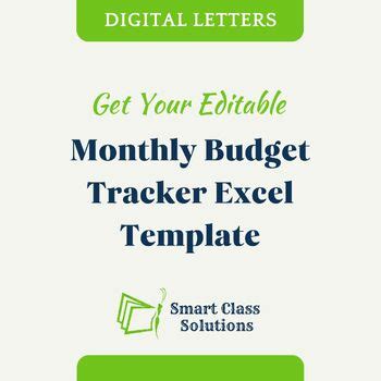 Monthly Budget Tracker Excel Template by SmartClass Solutions | TPT