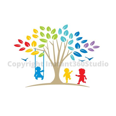 Rainbow Tree / Child Care / Daycare Clip Art / Preschool Logo / Logo ...