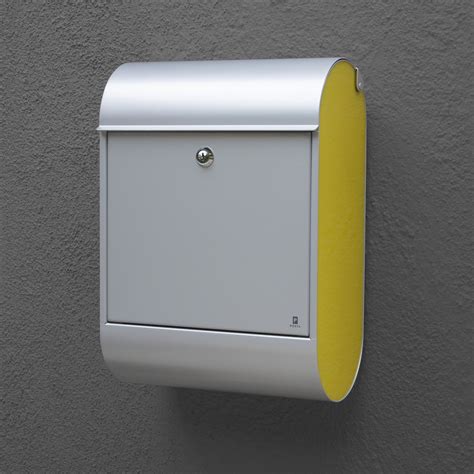 Modern / Contemporary Mailbox, Wall Mounted Mailbox, Locking Mailbox - Gray w/ Yellow Acrylic ...