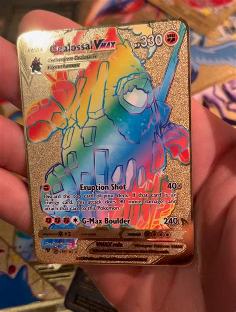 Gold custom Pokemon card rainbow coalossal Vmax ex Gx rare | Etsy