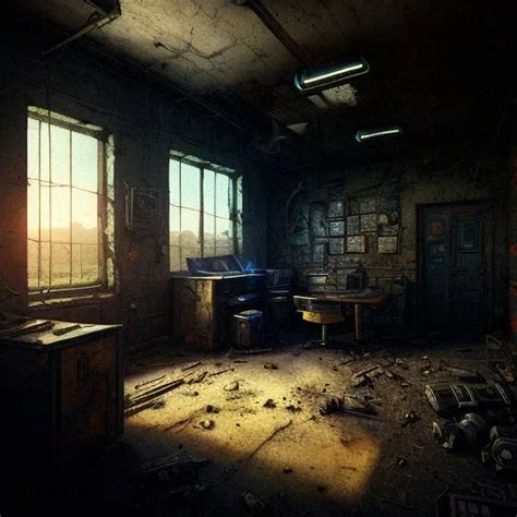 AI Art Generator: Sheriffs office interior, worn down, post apocalyptic, wood, jail cell in ...