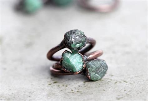 Raw Emerald Ring Electroformed Copper Ring Stone Ring Natural Stone ...