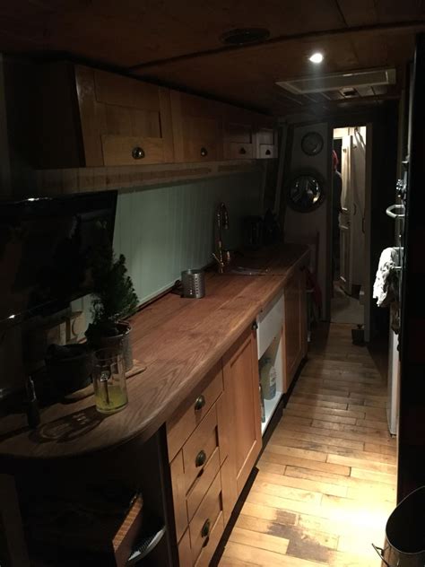 Galley, new oak on countertops but cupboards left to get. Narrowboat Interiors, Boat House ...